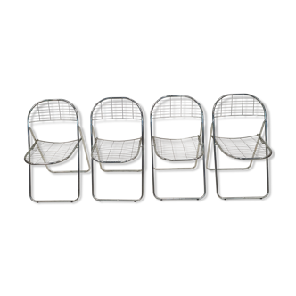 4 chrome metal folding chairs, 70s