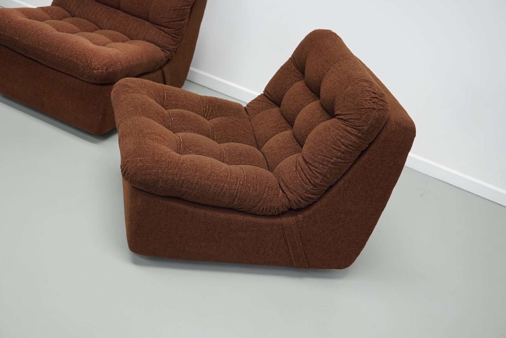 Vintage German brown boucle modular 3-seater sofa, 1970s.