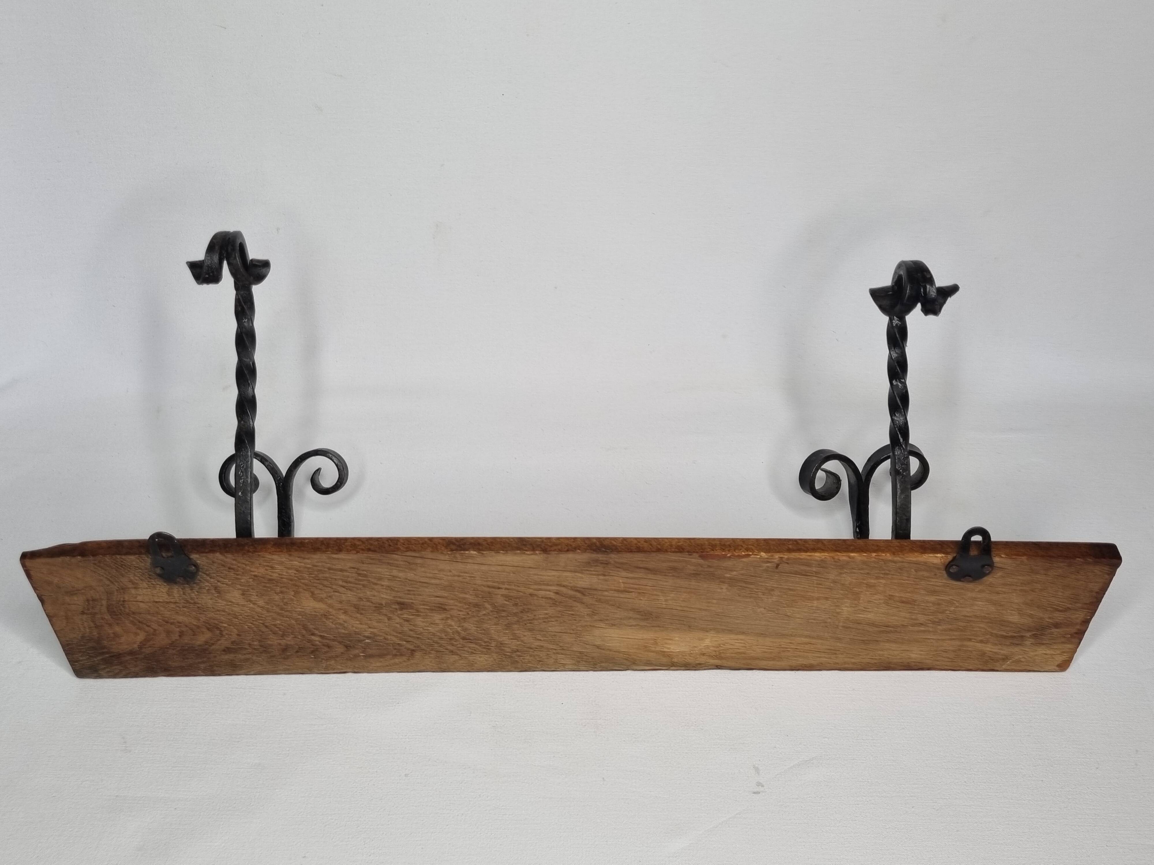 Solid wood and wrought iron wall hook, rustic style, 59 cm