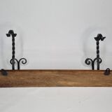 Solid wood and wrought iron wall hook, rustic style, 59 cm