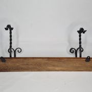 Patère murale en bois massif et fer forgé, style rustique, 59 cm
