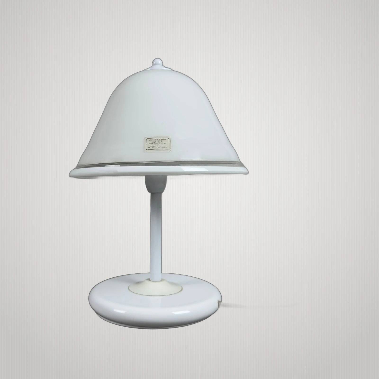 Lampe de table champignon en verre Murano et métal blanc, 1970