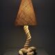 Midcentury French brutalist rope table lamp in the style of Audoux & Minet