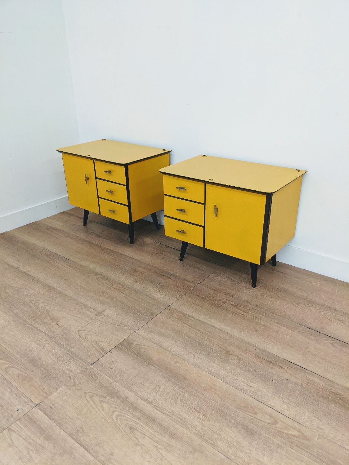 Pair of yellow bedside tables