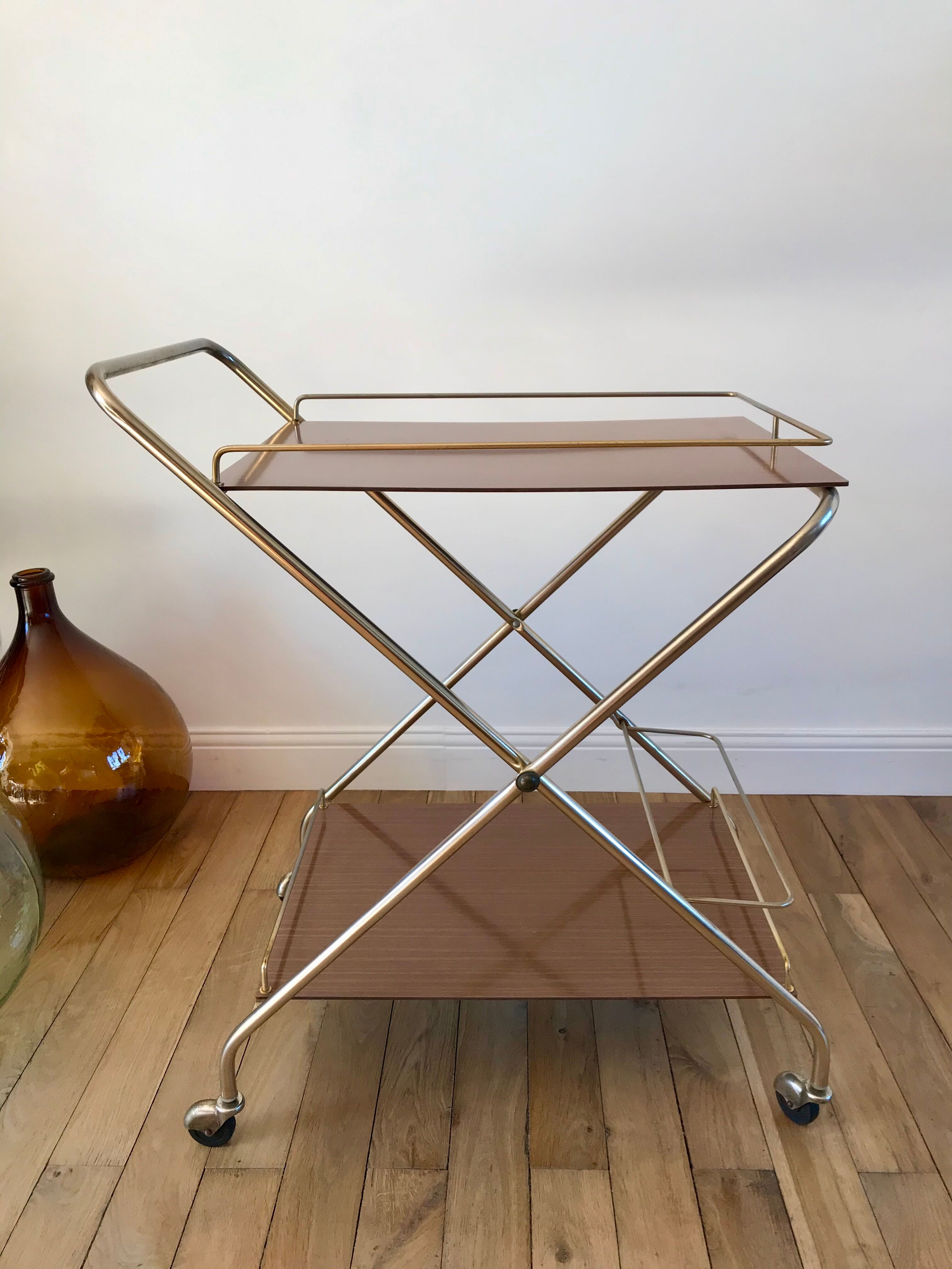 Desserte en laiton et formica années 70