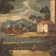 Peinture de paysage marin italienne du XVIIIe siècle.