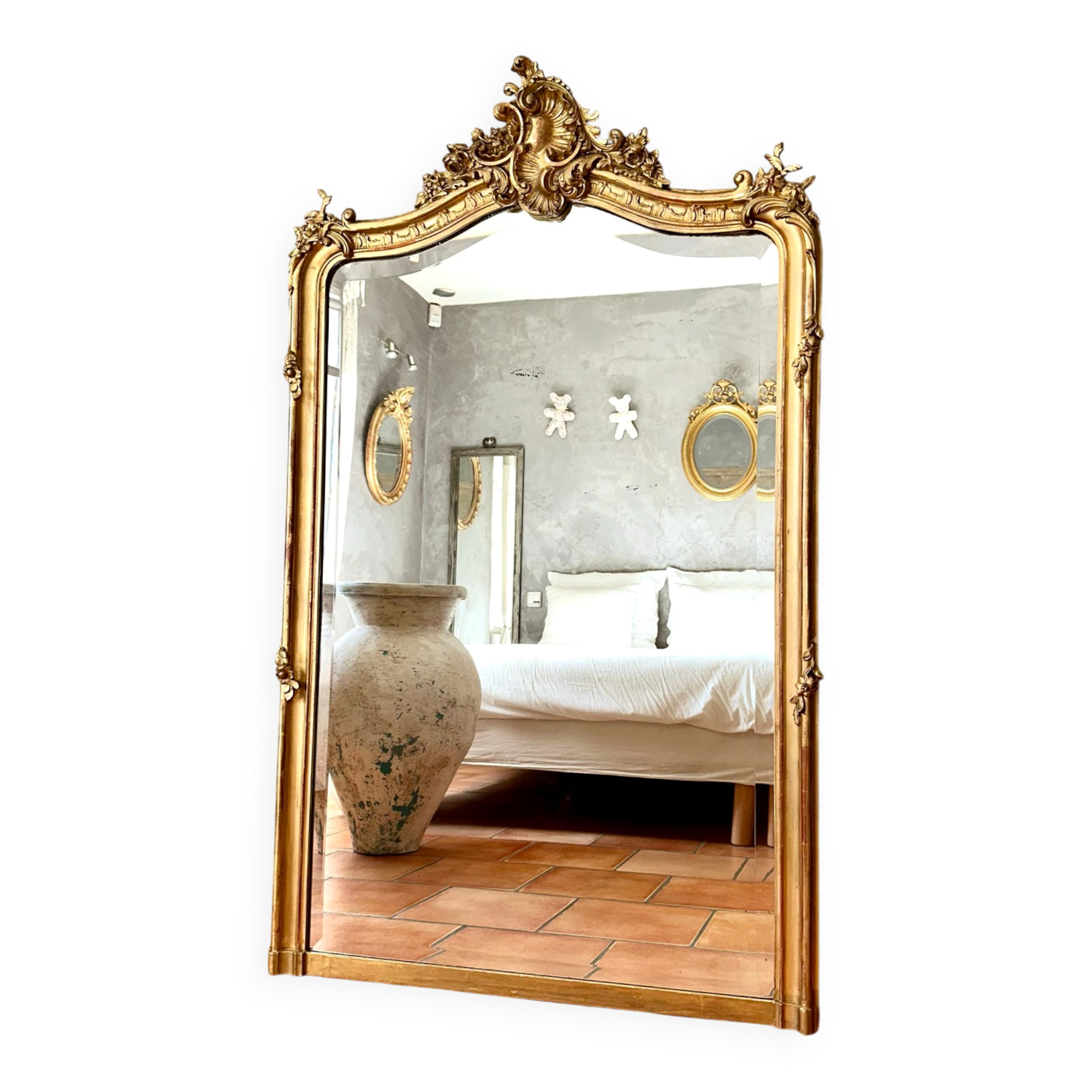 Antique gilded Louis XV pediment mirror