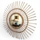 Mid Century Organic Modern Bamboo & Rattan Sunburst Patinated Mirror, 1960s