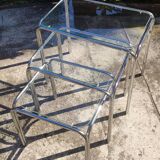 Three glass and chrome nesting tables