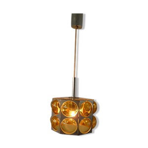 Lampe à suspension ère spatiale en métal et verre années 60