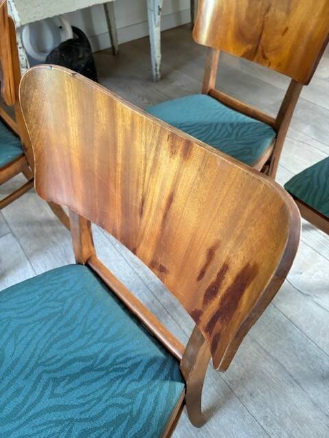 6 beech and teak chairs - Denmark 1940s