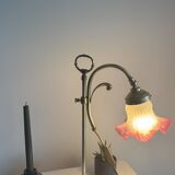 Art Nouveau style lamp in gilded brass and pink opaline tulip