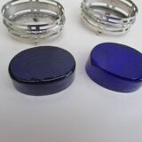 Silver metal and cobalt glass salt pots - EP St & co