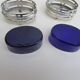Silver metal and cobalt glass salt pots - EP St & co