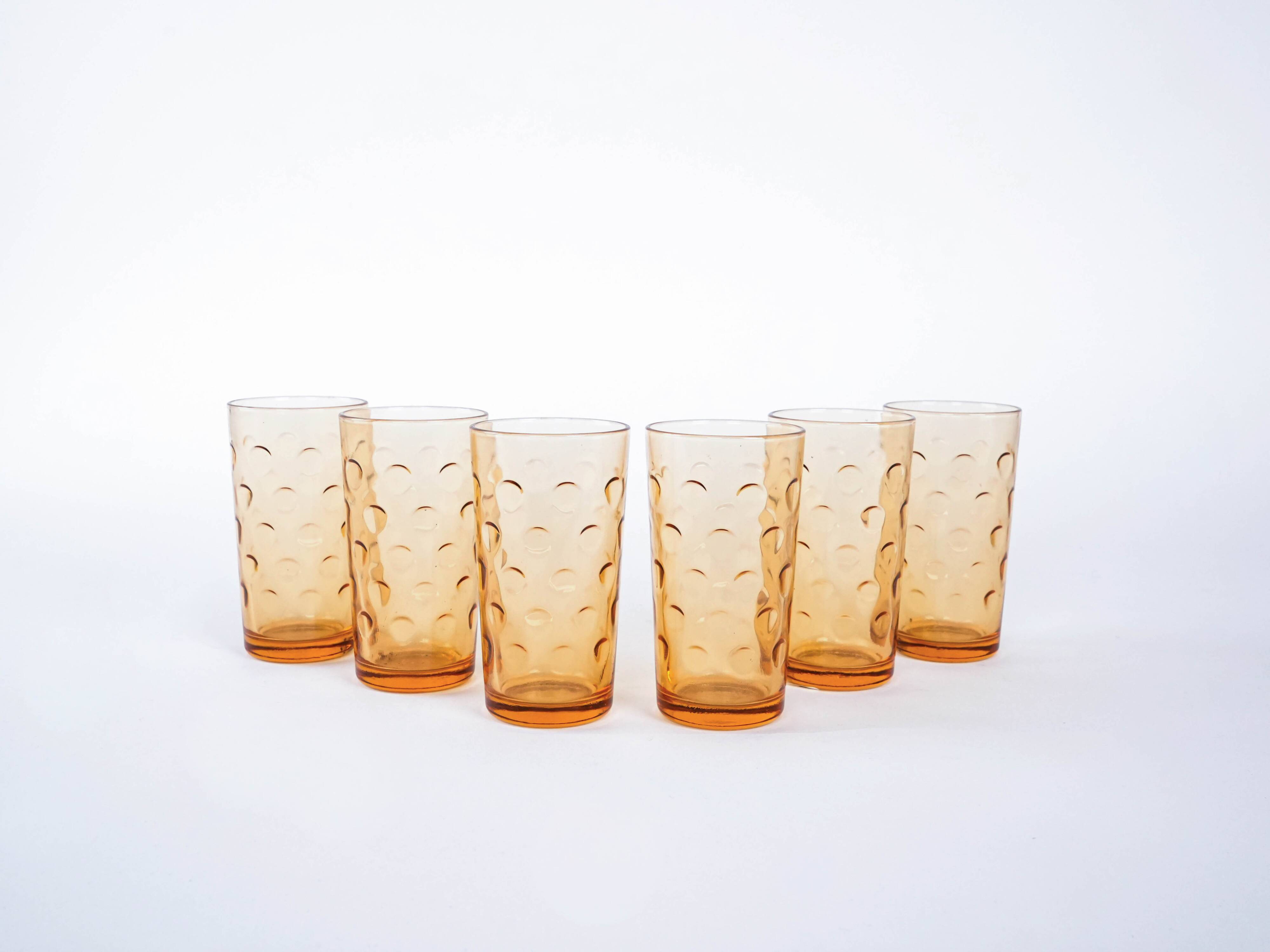 Set of amber glasses, Italian design, 1970s, manufactured in Italy