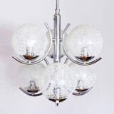 Glass and chrome metal chandelier 1970