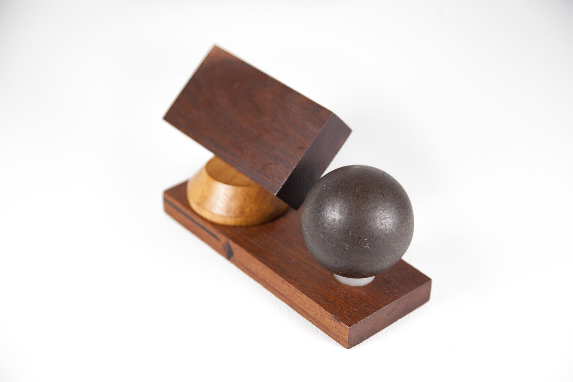 Vintage pen holder, wood paper press and metal ball