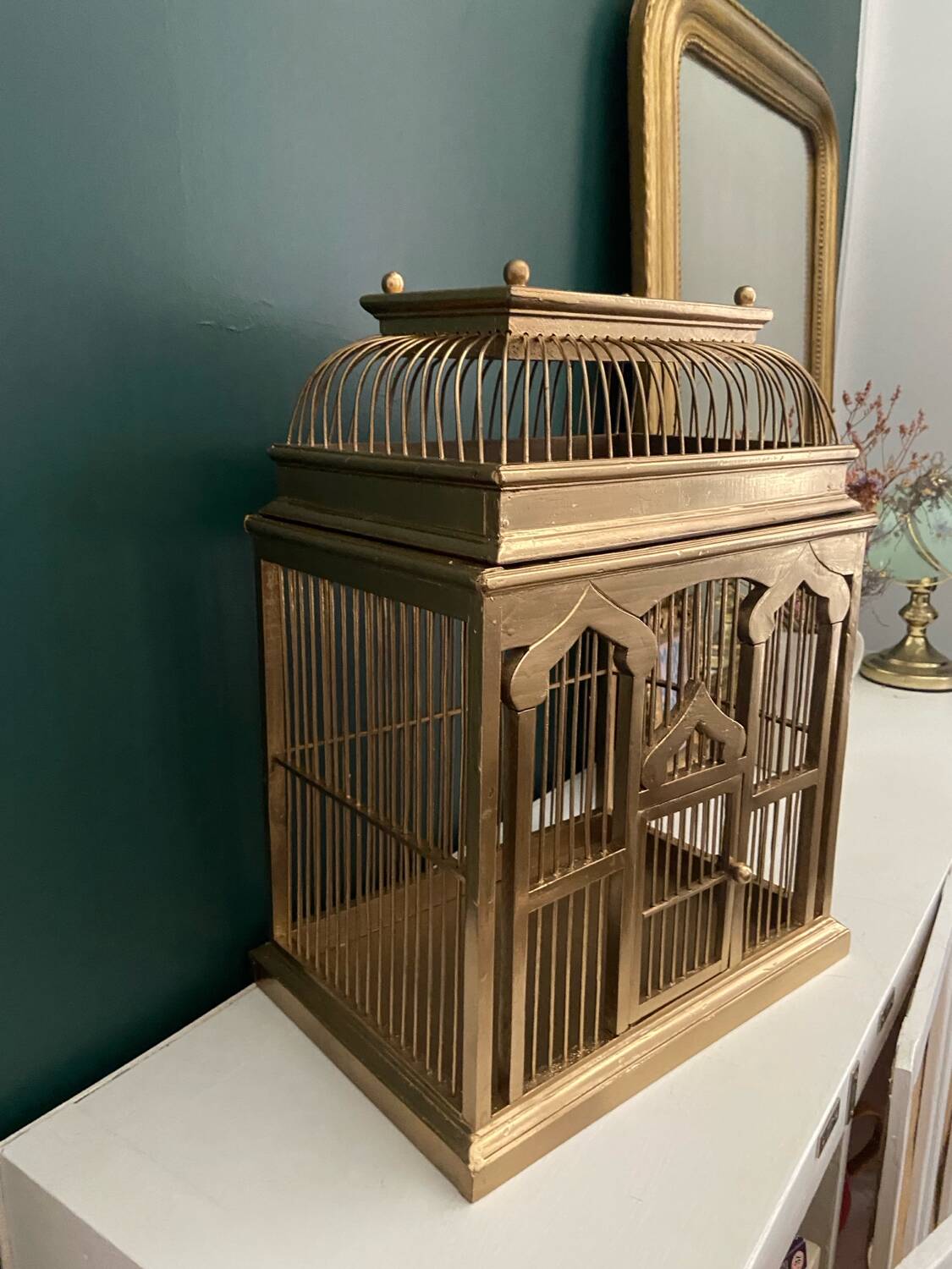 Cage à oiseaux vintage doré Colonial
