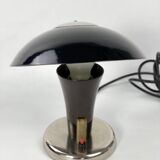 Vintage Bauhaus bedside lamp in brown bakelite and chrome, 1930s