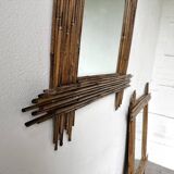 Pair of large vintage bamboo mirrors, 1970s
