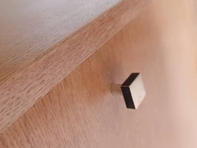 Vintage 1960s secretary with slanted design, light wood, compass legs