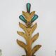 Pair of gold metal wall lights with turquoise glass inlay. 70