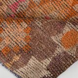 3x7 Brown Hot Pink Turkish Vintage Runner Rug, 92x227Cm