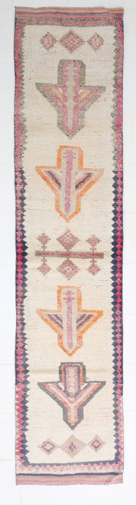 3x13 Pink & Brown Oushak Runner Rug, Soft Palette Rug, 87x384Cm