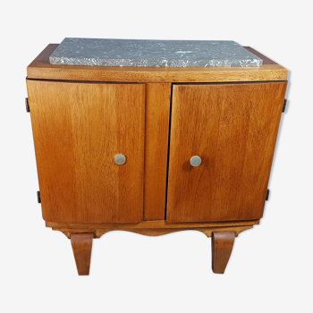 Mini buffet furniture bar, wood and marble vintage 50s, 55x54x28 cm