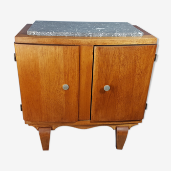 Buffet meuble bar bois et marbre vintage 50s  55x54x28 cm