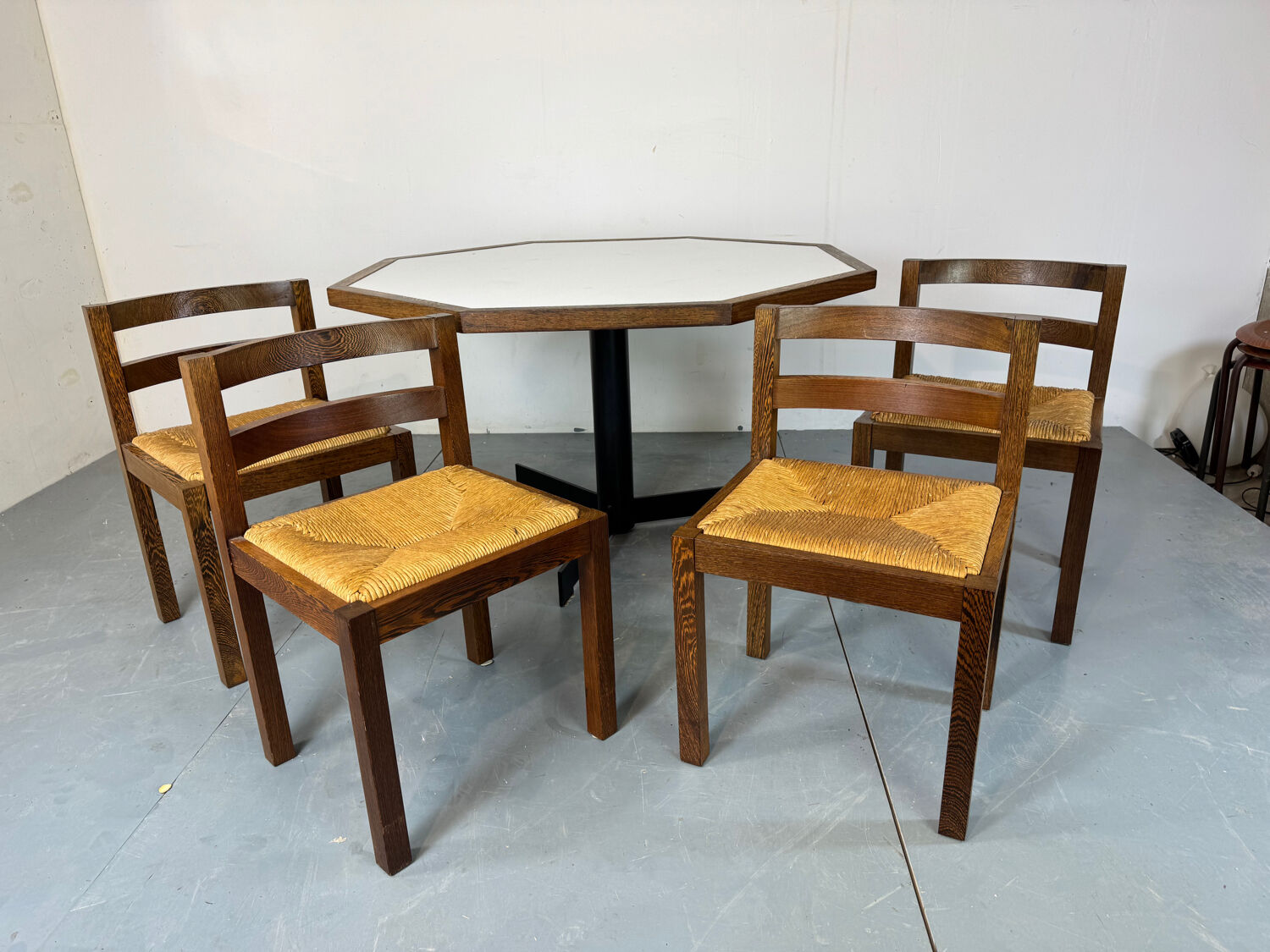Table et chaises de salle à manger brutalistes de style Mid-Century Modern, en bois de wengé et acier, de Martin Visser.