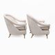 Pair of French Mid-Century Armchairs in Art Deco Style with Brass Details