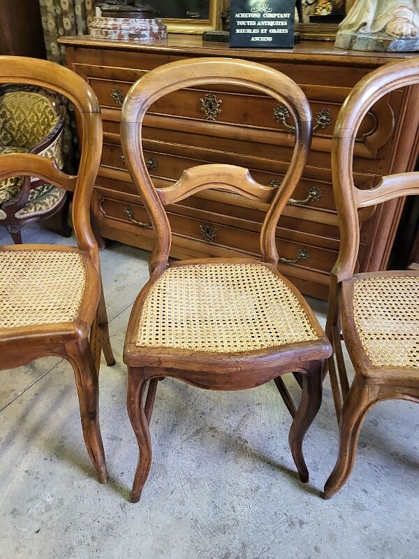 Series of 4 louis philippe walnut chairs with canning