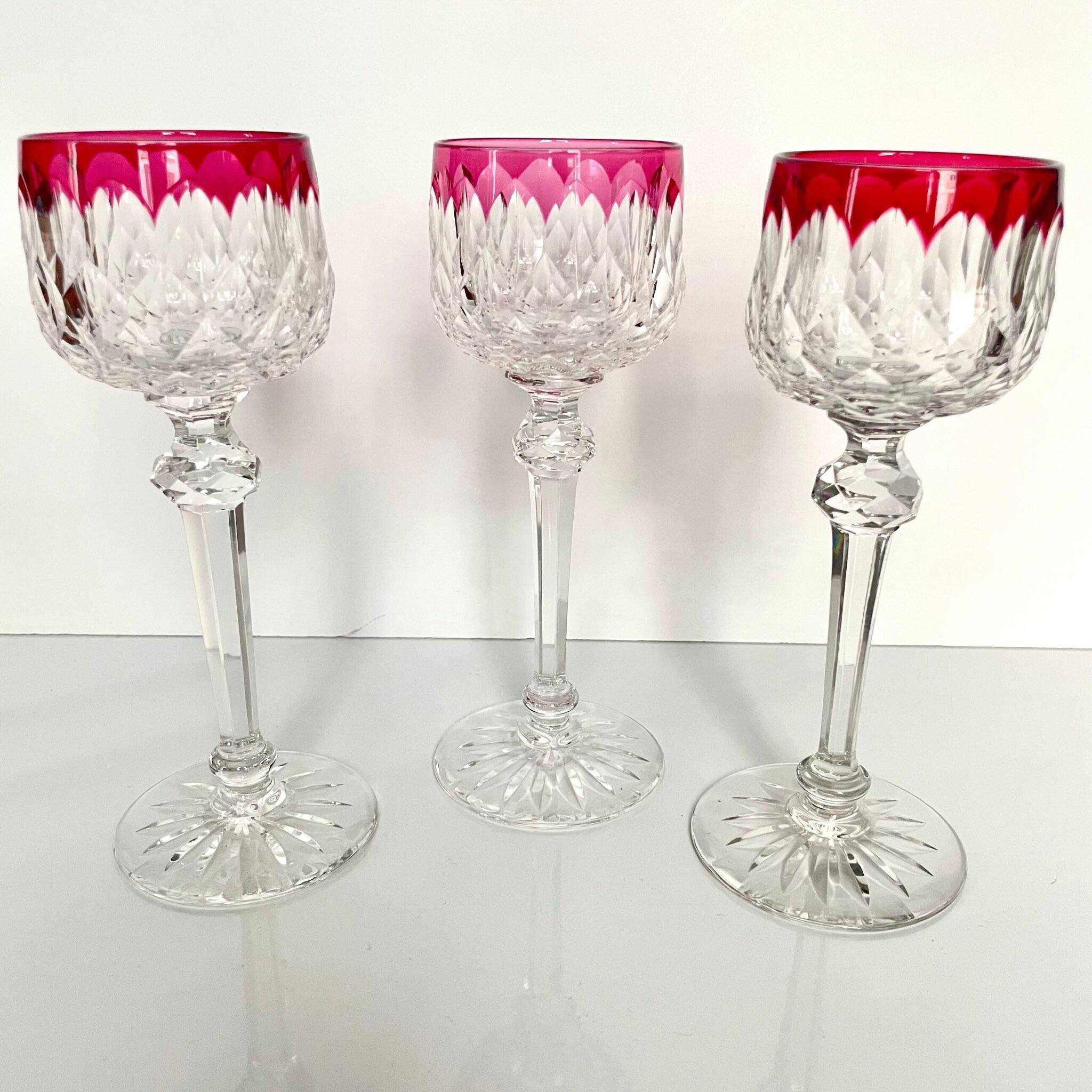 3 Baccarat Crystal Wine Glasses - Juvisy Red Model