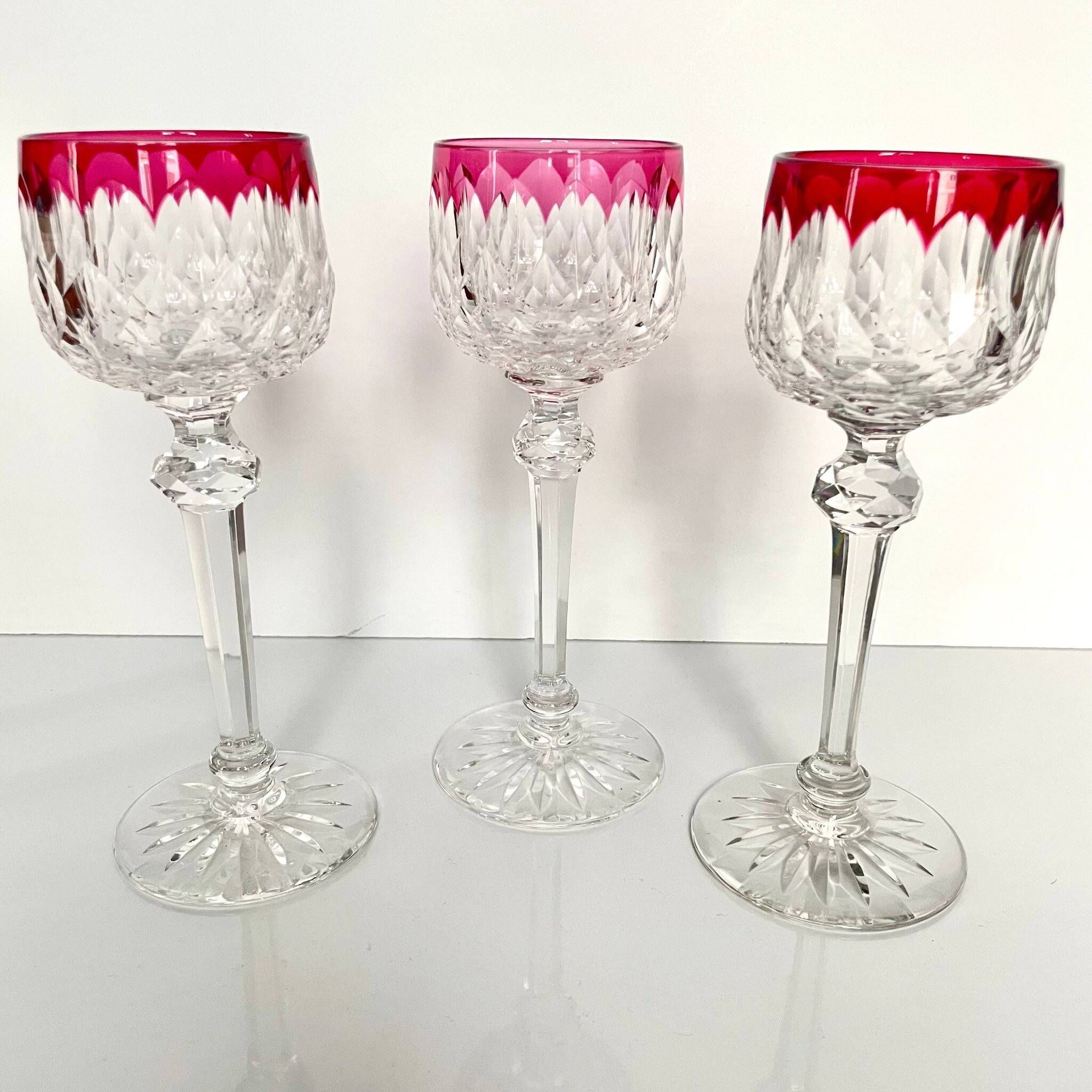 3 Baccarat Crystal Wine Glasses - Juvisy Red Model