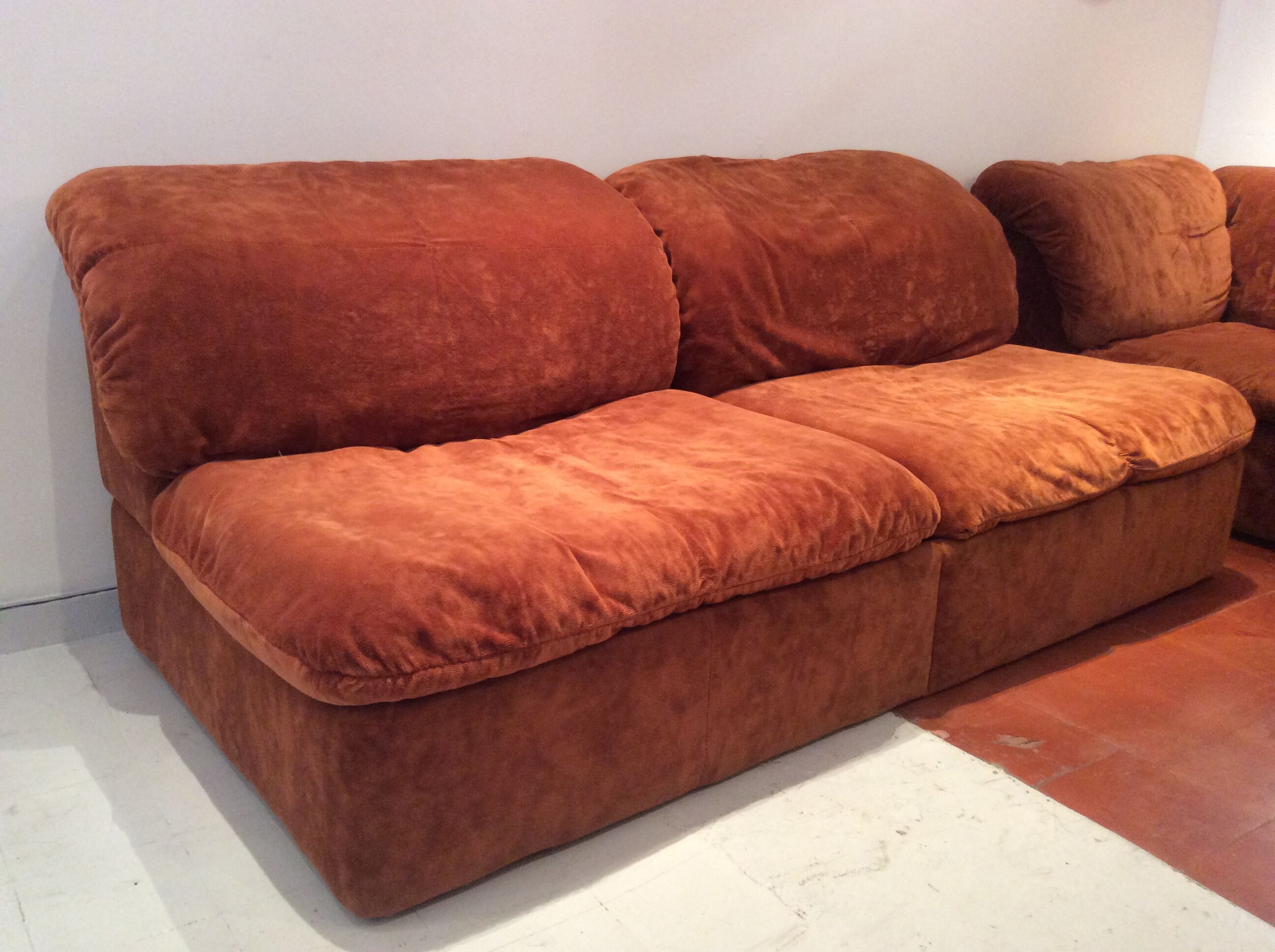 Vintage corner sofa modular velvet orange burned 70 years