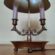 bronze and brass 2-bulb bouillotte lamp, red desk lamp