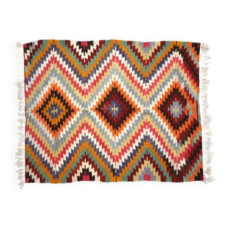 Tapis Kilim Vintage Zigzag – Tissage Anatolien à Motifs Diamants