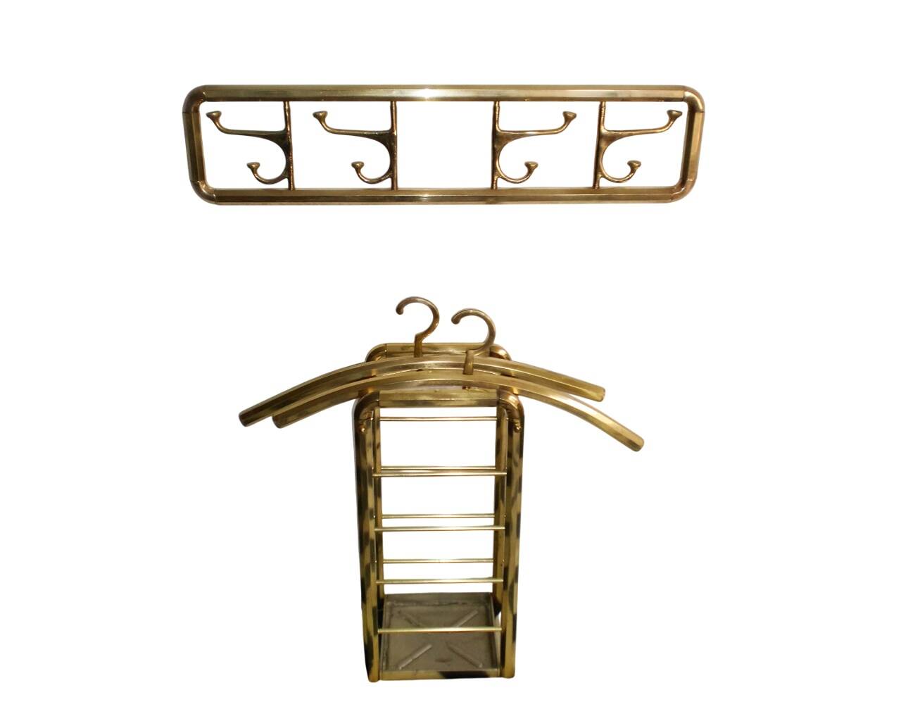 Art-deco france, wall coat rack + umbrella stand + clothes hangers 1940s 50