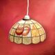 Suspension vintage en nacre et laiton décor fruits – luminaire rétro années 70