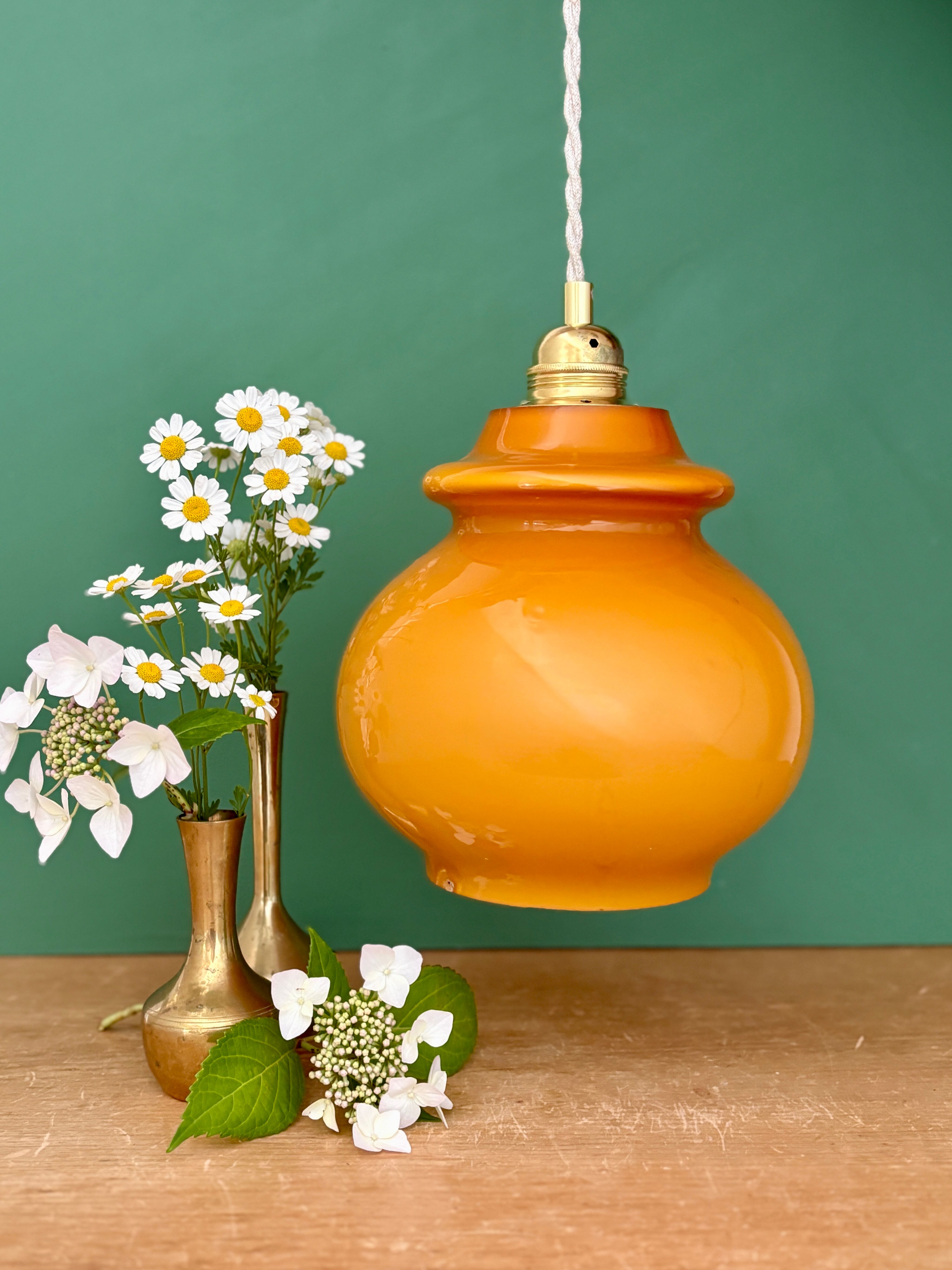 Vintage orange opaline suspension globe