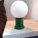 Small VINTAGE lamp in green lacquered wood and opaline