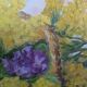 Tableau ancien, mimosa et violettes