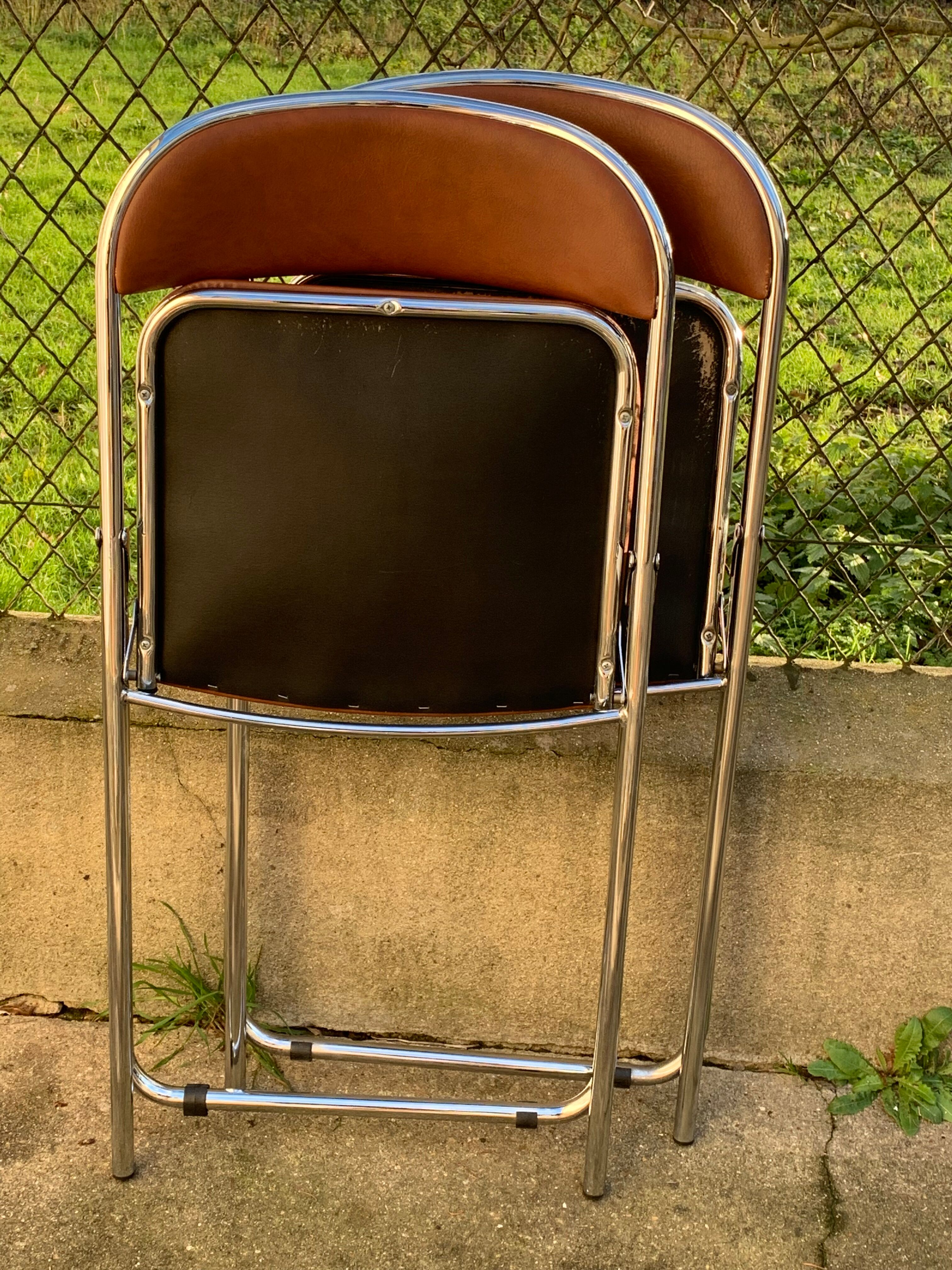 10 vintage skai and chrome metal folding chairs 1970
