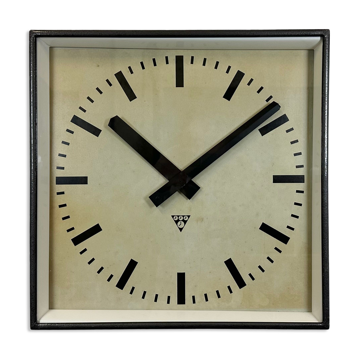 Dark grey square wall clock from pragotron, 1960s