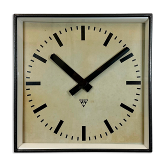 Dark grey square wall clock from pragotron, 1960s