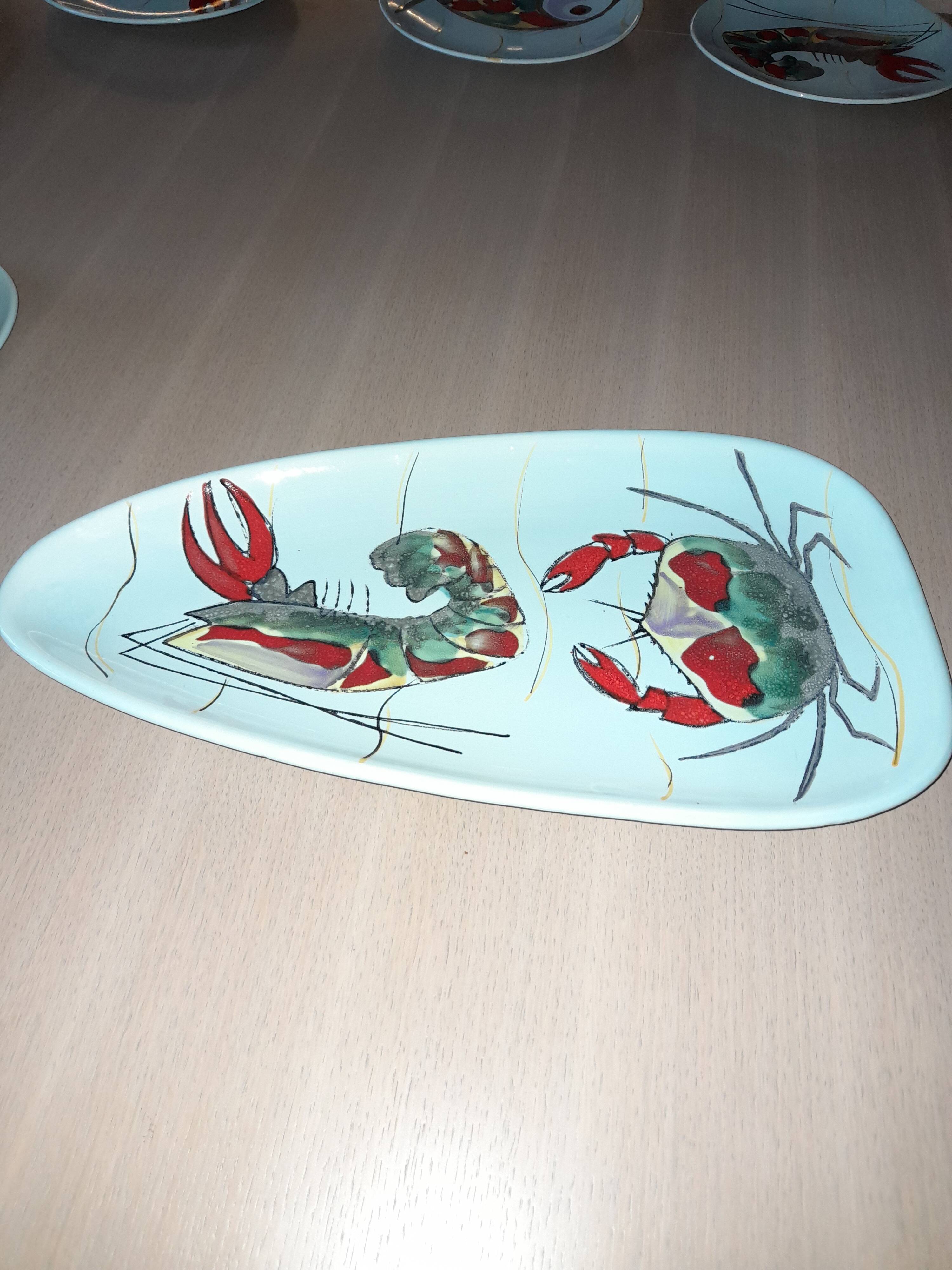 Seafood service / fish 14 pieces / PORNIC M.B.F.A Hand-painted