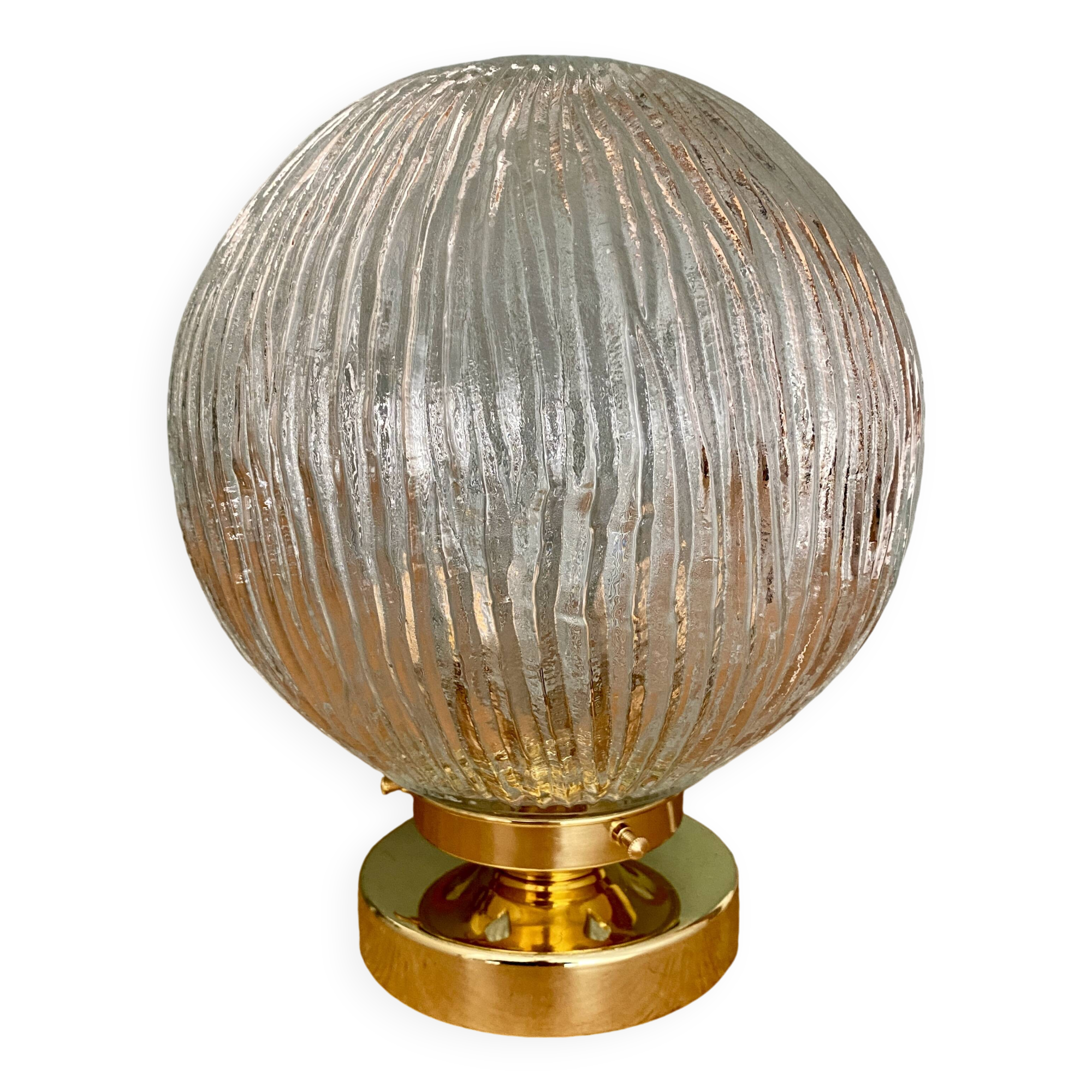 Vintage globe table lamp in ribbed glass