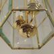 French Vintage 2 Light Hexagonal Gold Metal & Beveled Glass Hanging Light