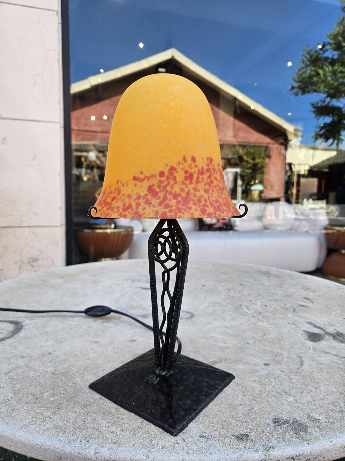 Antique art deco metal and glass lamp